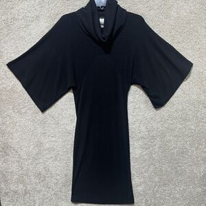 Kikiriki Sweater Dress Black Cowl‎ Neck Women's M Dolman Bat Wing Sleeve Sheath